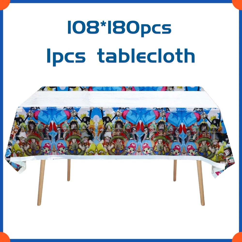 Toalha de mesa de anime de uma peça, 108*180cm, decoração de festa de feliz aniversário, lembranças para crianças, azul, meninos, chá de bebê, acessórios, gifs