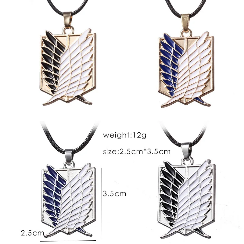 Attack on Titan Anime Alloy Necklace Figure Toys Wings of Liberty Shingeki No Kyojin Leather Chain Gold Silver Pendant Gift