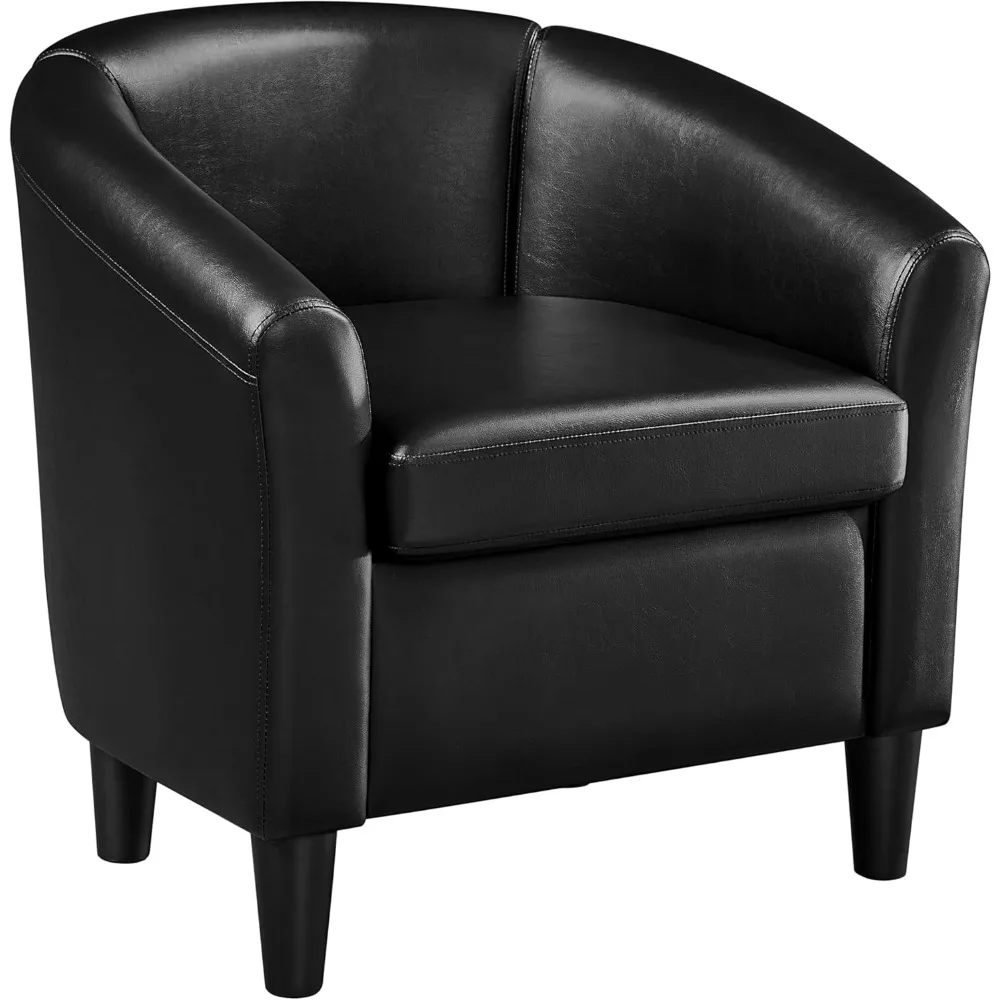 

Faux Leather Club Chair, Modern Accent Chair and Cozy Barrel Armchair with Sturdy Legs for Living Room Bedroom Reception