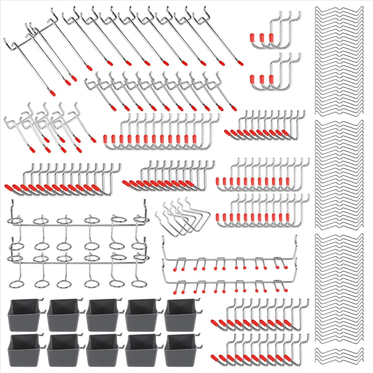 ✼228 Pcs Pegboard Hooks Assortment with Metal Hooks Sets, Pegboard Bins, Peg Locks for Organizing Storage System Tools