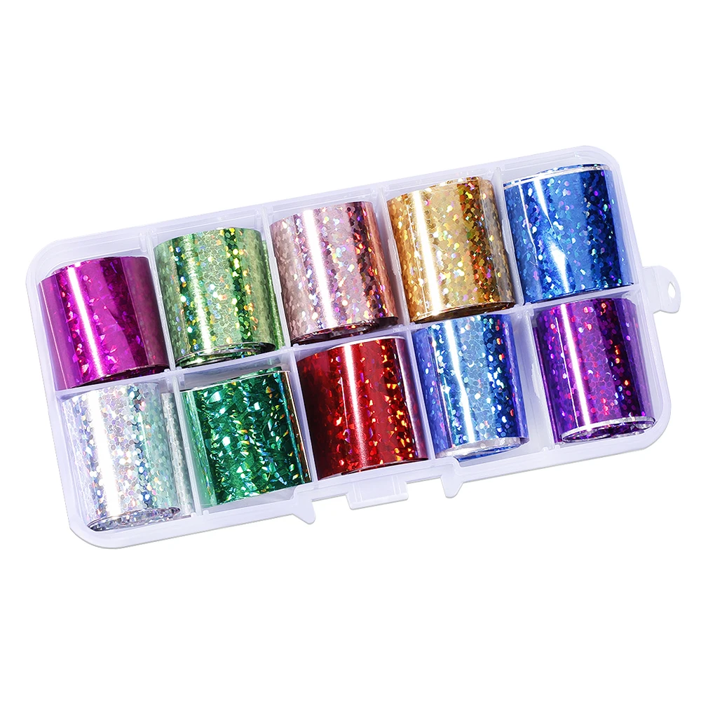 Set of 10pcs Starry Sky Nail Foil (10 colors) Holographic Paper Decals  Nail Art Transfer Sticker 2.5*100cm Nail Tools(10PCS, 8)