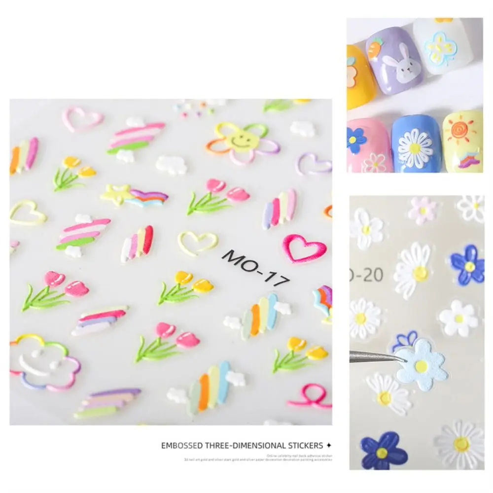 Mode bloemen nagel sticker 5D reliëf graffiti Nalil decor bloem konijn nagel sticker