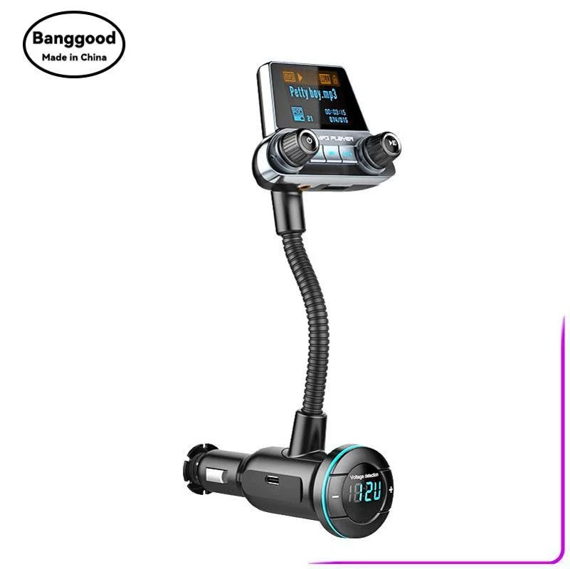 BT14 Dual Display Screen + Dual Knob + Snake Tube + QC3.0 Fast Charging Dot Matrix Display Car Bluetooth MP3