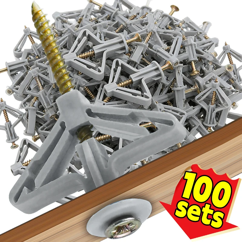 100/10 sets de espuelas para pladur con tornillos de fijación, tornillos de expansión autoperforantes, tubos de anclaje para paneles de yeso, kits de herramientas de ferretería
