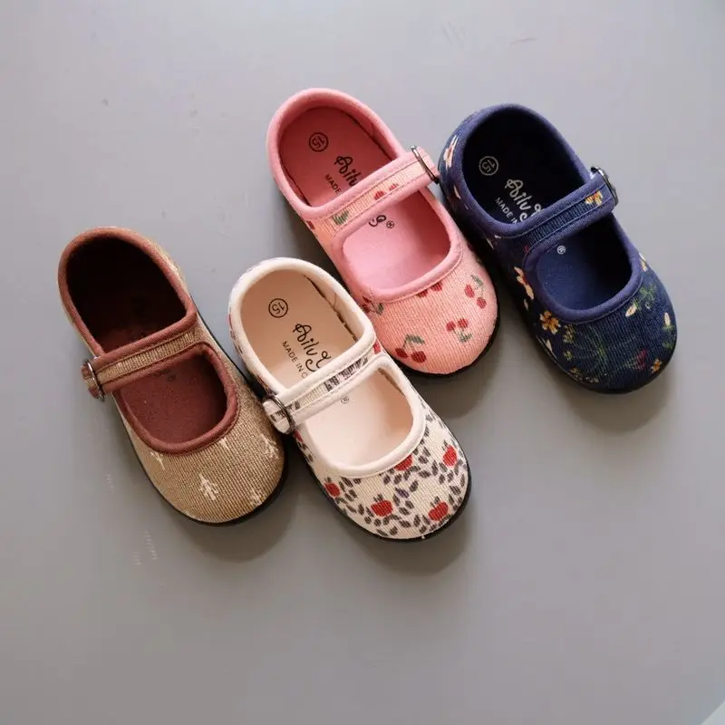 Floral Canvas Shoes Autumn Girls Kindergarten Indoor Footwear Shoe Soft Sole Anti-slip Kids Casual Shoe 1-8 Years Old.