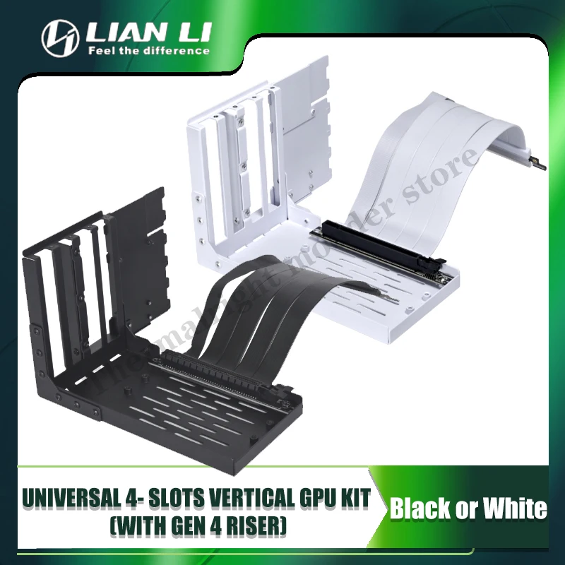 LIAN LI O11D EVO Upright GPU Bracket (Black)/380mm PCI-e 4.0/3.0 Riser Cable (Black/white) Kit