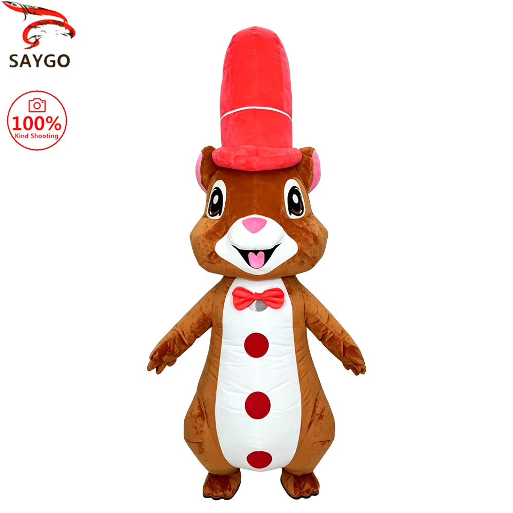 SAYGO Red Hat Squirrel Inflatable Costume Mascot Parade Adult Character Cosplay Christmas Halloween Party Event Plush Set