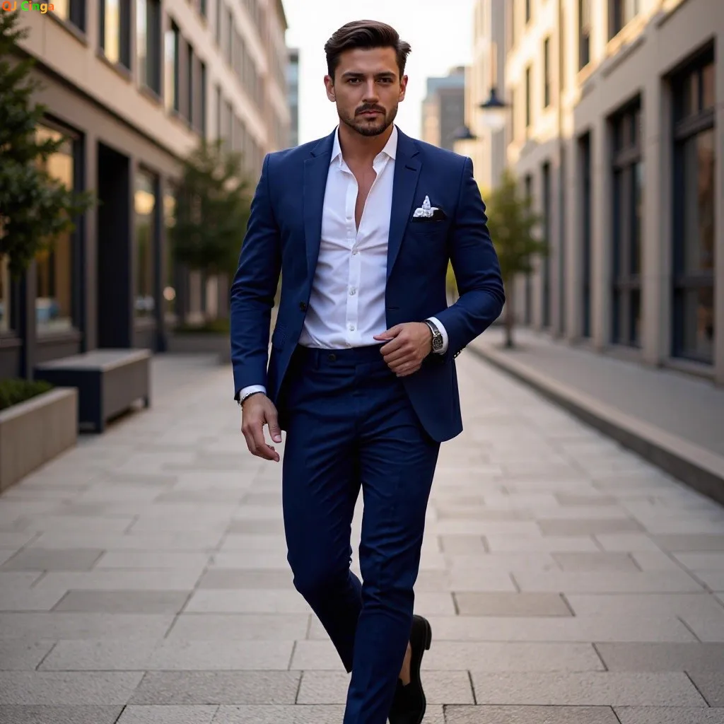 

Men's Apricot-Colored 2-Piece Suit Set—a Single-breasted Long-sleeve Jacket Paired with Pants, Perfect for Weddings/Party/Office
