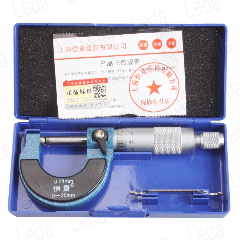 1pcs Mechanical Outer Diameter Micrometer Wall Thickness Micrometer 0-25mm Resolution 0.01mm Single Round Head Wall