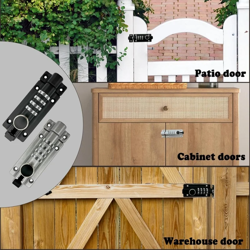 4-Digit Combination Sliding Bolt Gate Lock Anti-theft Password Locks Keyless Door Latch Mechanical Digital Code Locking Bolt