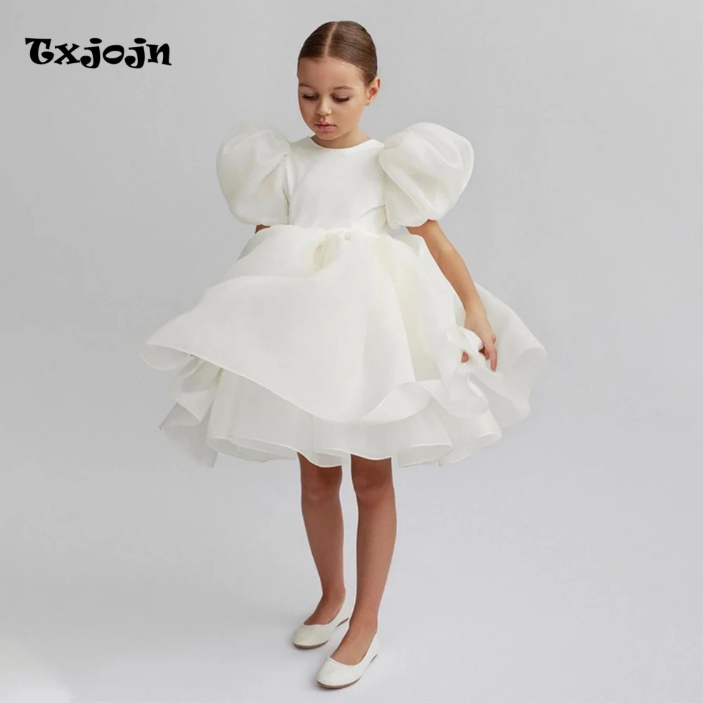 Baby Girl Puff Sleeve Tutu Dress Flower Girl Princess Dress Toddler Teens Child Vestido Wedding Party Birthday Clothes 1-14Y