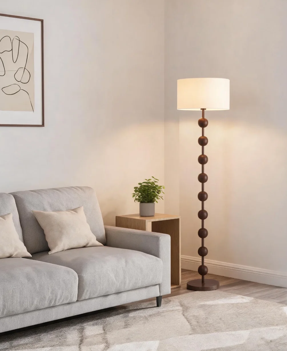 French Floor Lamp Fabric Lampshade Floor Standing Lighting Living Study Room Bedroom Floor Light 3 Kinds Color Temperature Light