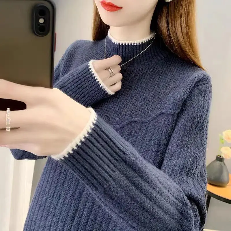 

Korean Turtleneck Sweater 2024 Autumn and Winter New Loose Thickening Bottom Fashion Warm Knitting Pullover Sweater Shirt LJ458