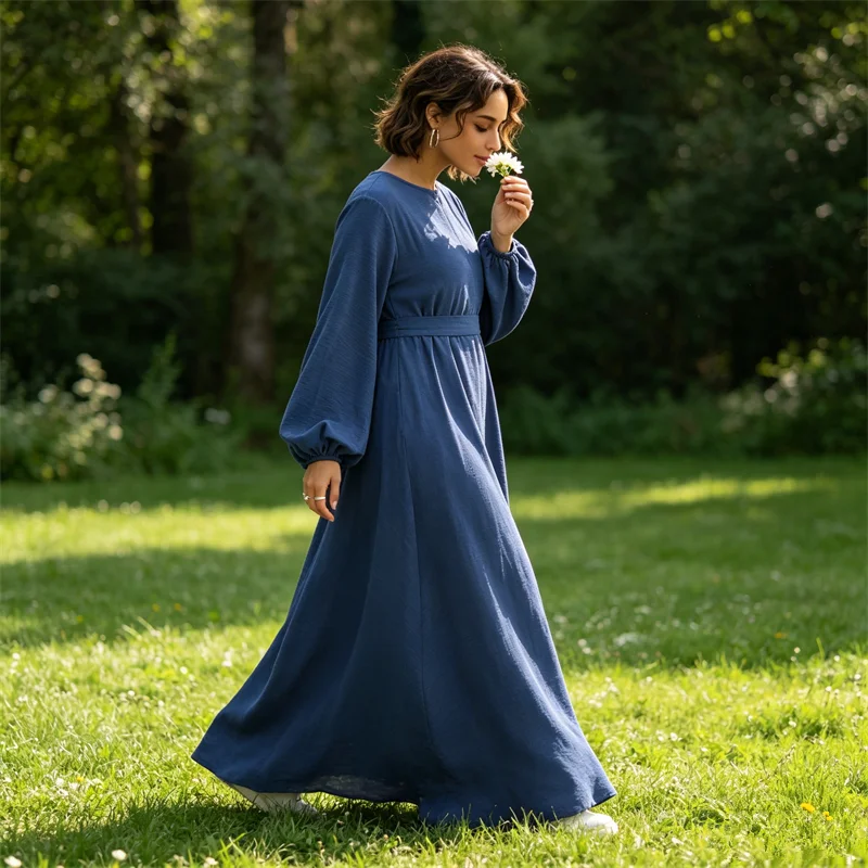 

Modest Muslim Dresses for Women Front Zipper Robe Dubai Abaya Turkey Kaftan Ramadan Eid Djellaba Belted Islam Clothing Vestidos