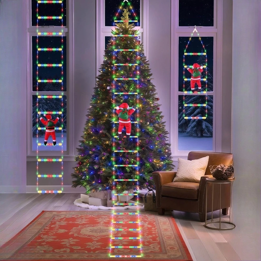 Decoración navideña 2025, escalera de escalada de Papá Noel, decoración de habitación, hogar, jardín al aire libre, adorno de árbol de Navidad, regalo LED
