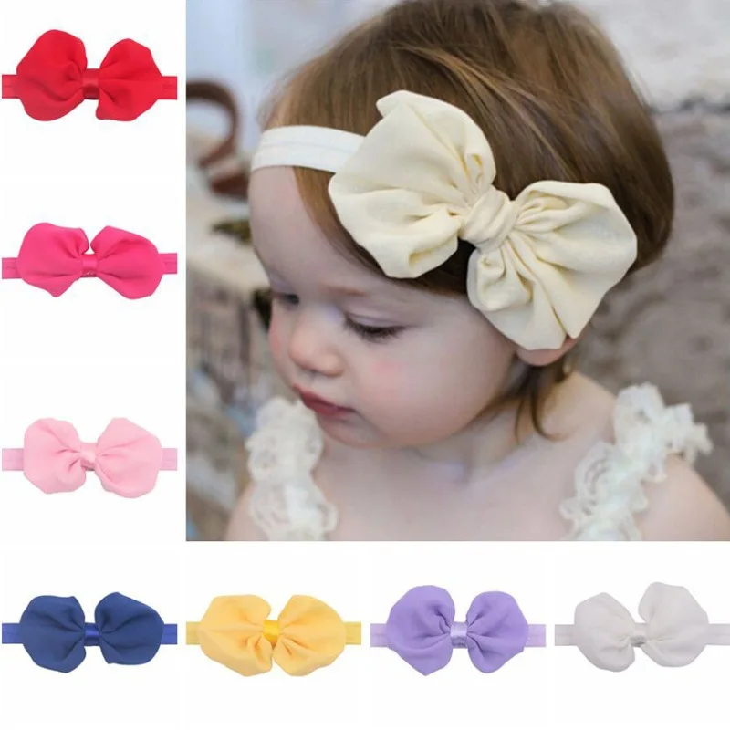 

European Style Chiffon Bow Headbands for Baby Girls Stretch Hair Bands Sweet Newborn Girl Elastic Headwraps Hair Accessories