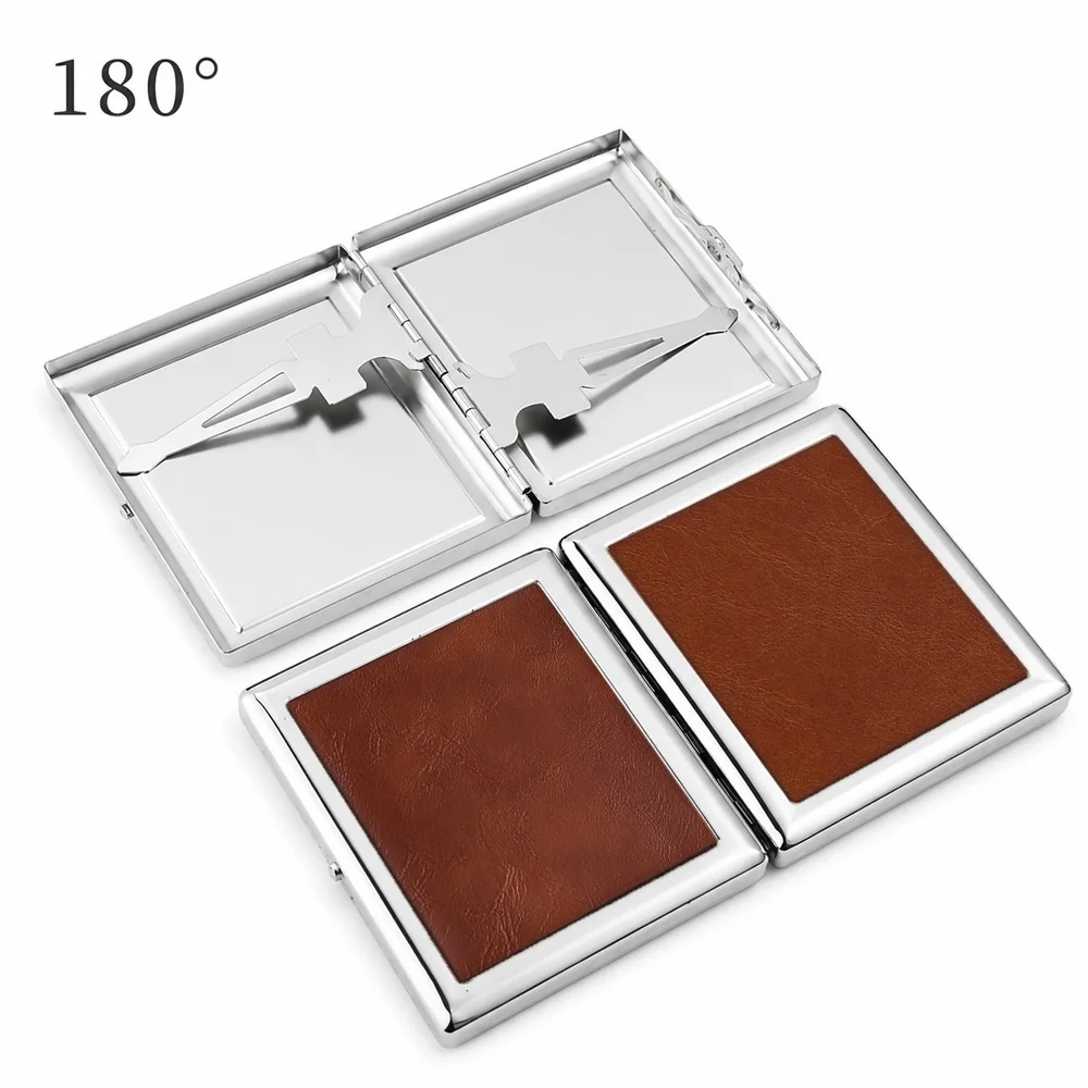 Leather Texture Metal Cigarette Case 20 Cigarette Holder Moistureproof Pressure Resistant Sealed Button Tobacco Storage Box