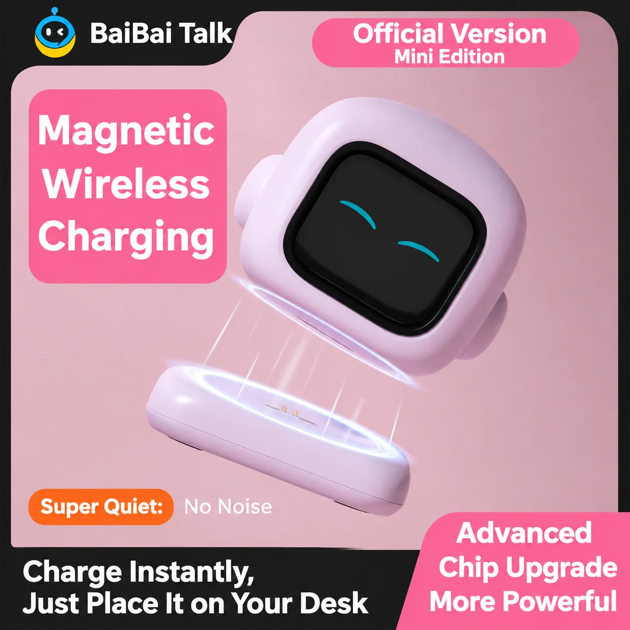 AI Companion Robot with Silicone Shell Magnetic Charging Dock WiFi Voice Chat Talking Robot Emotional Support Toy for Kids