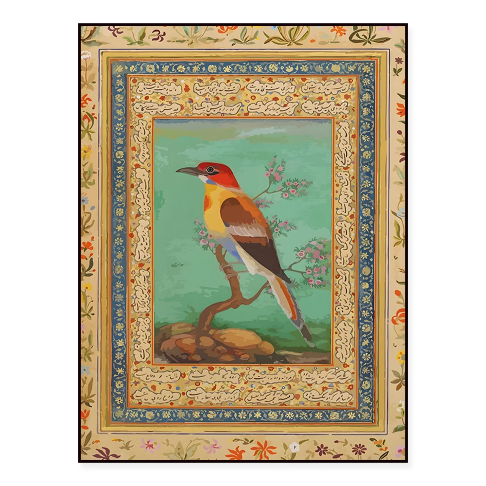 indian mughal bird wall art, indian painting, print, vintage, persian poster, poster, wall art, painting, arabic
