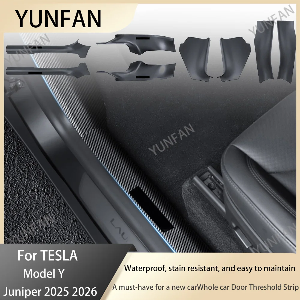 Front & Rear Door Sill Guards ABS Anti-Kick Waterproof Trim Panels for Tesla Model Y Juniper 2025 2/4/8Pcs Complete Se