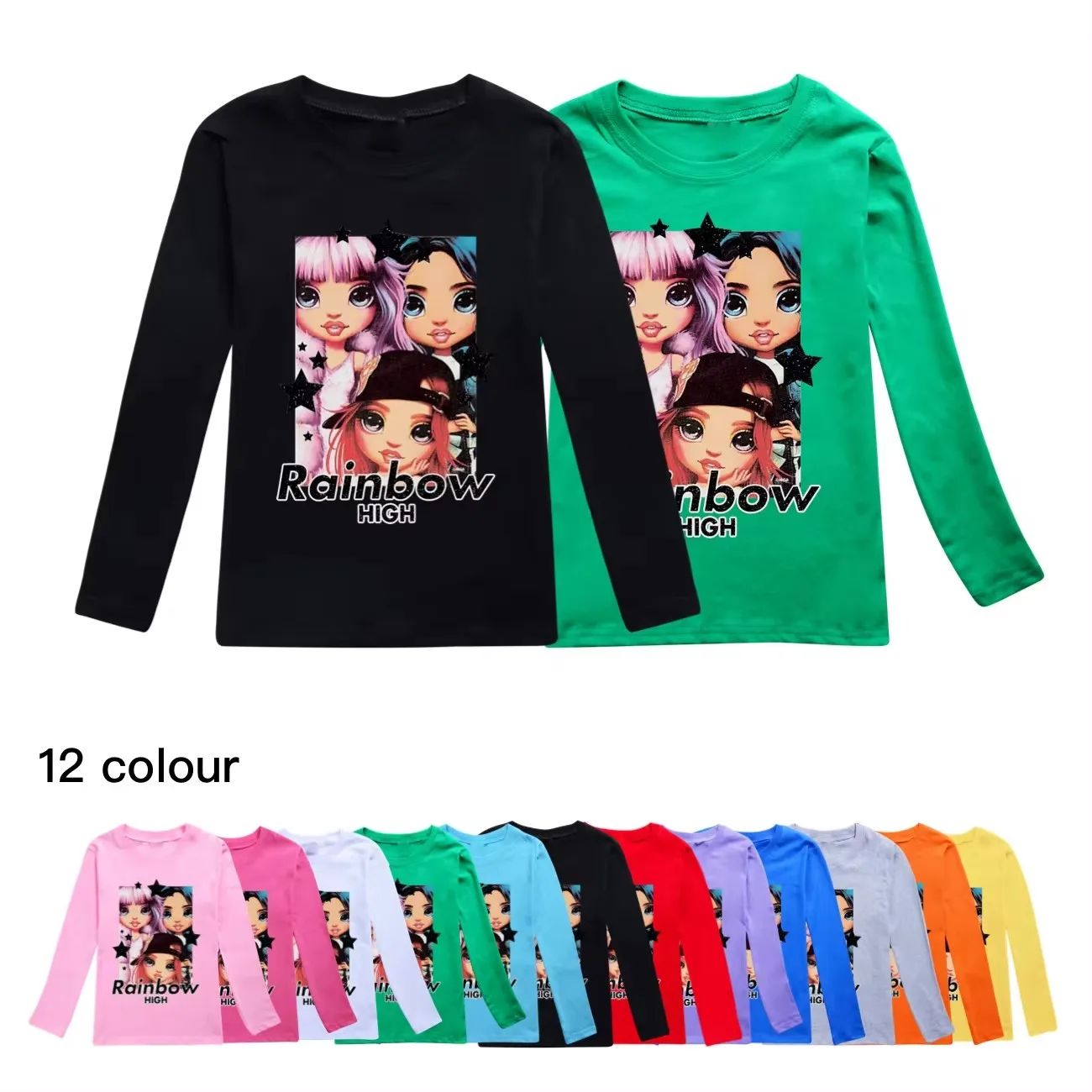 

Rainbow High Printed Baby Boys T-shirt 2024 Fashion Autumn Kids Long Sleeve Tees Cotton Cartoon Children Clothes Tops Tshirts