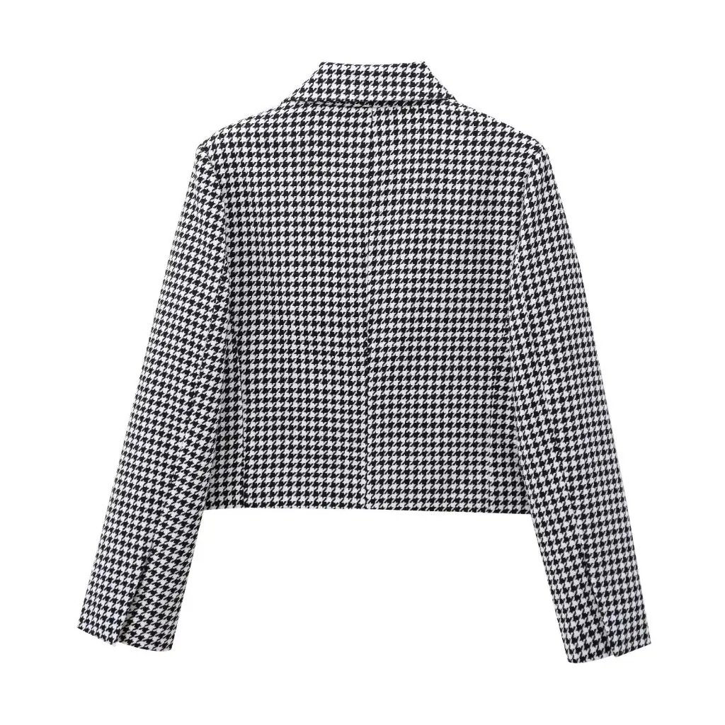 

Короткий повседневный костюм с узором «гусиные лапки» в европейском и американском стиле, зимний женский модный комплект с широкими брюками K41307