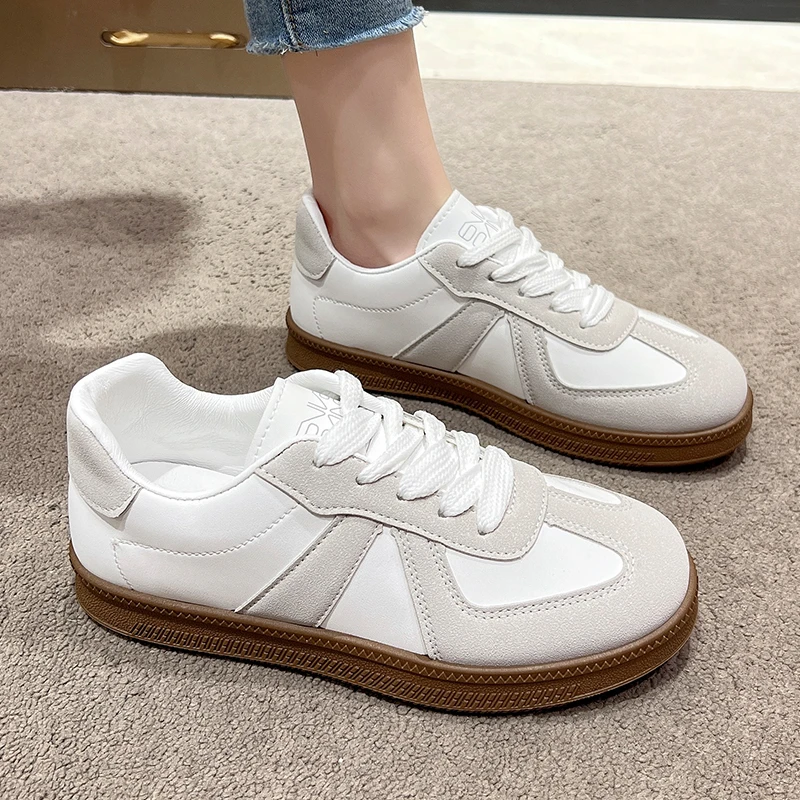 New Women\'s Vulcanize Shoes Design Korean Round Toe Lace Up Genuine Sports Casual Women\'s Sneaker Shoes for Holiday Working