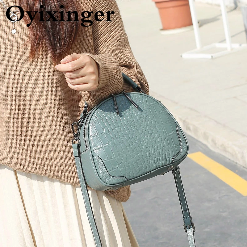 OYIXINGER Women Crocodile top-handle bag Luxury Design Small Round Bags For Female 2024 New Genuine Leather shoulder Bag Ladies