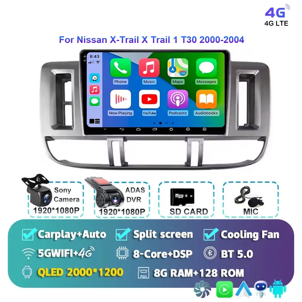 Android 15 autoradio voor Nissan X-Trail 2000-2004 met GPS navigatie 2DIN stereo BT Carplay videospeler X Trail X-Trail T30