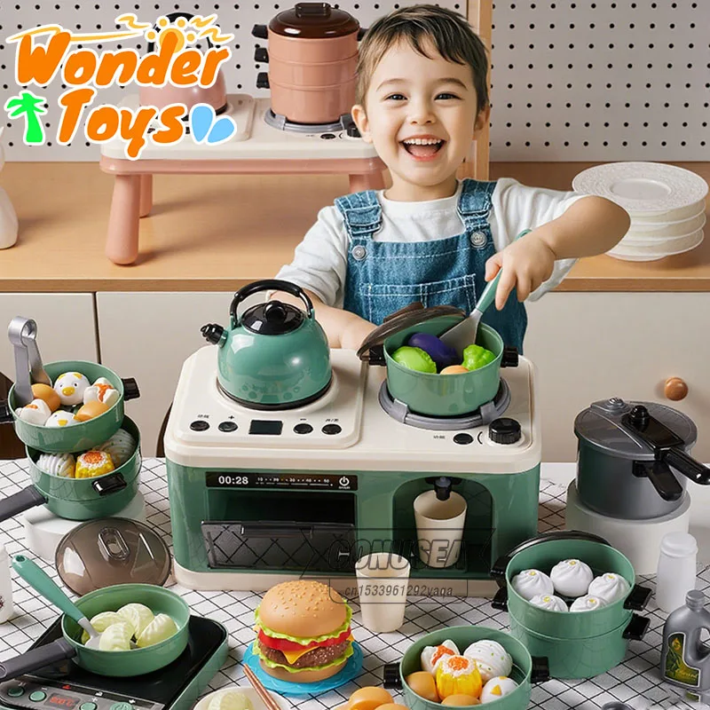 

Children's Toy Kitchen 52/48/28 Pieces Play Set Miniature Food Girls' Toys Play House Cooker Pot Pretend Cooking for Toddler Boy
