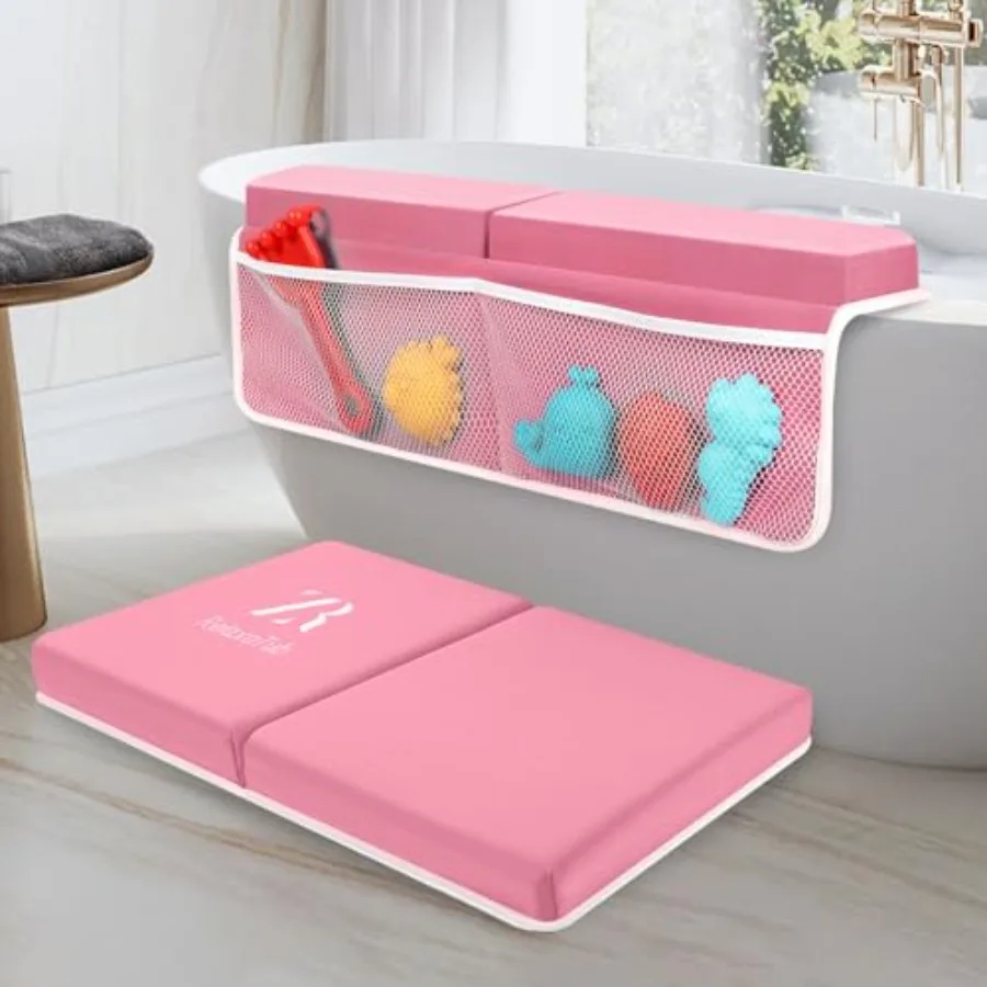 Bath Kneeler and Elbow Rest Pad Set - 2-Inch Thick Comfortable Baby Bath Kneeler Pads, Quick-Dry Non-Slip Bathtub Mat with Toy