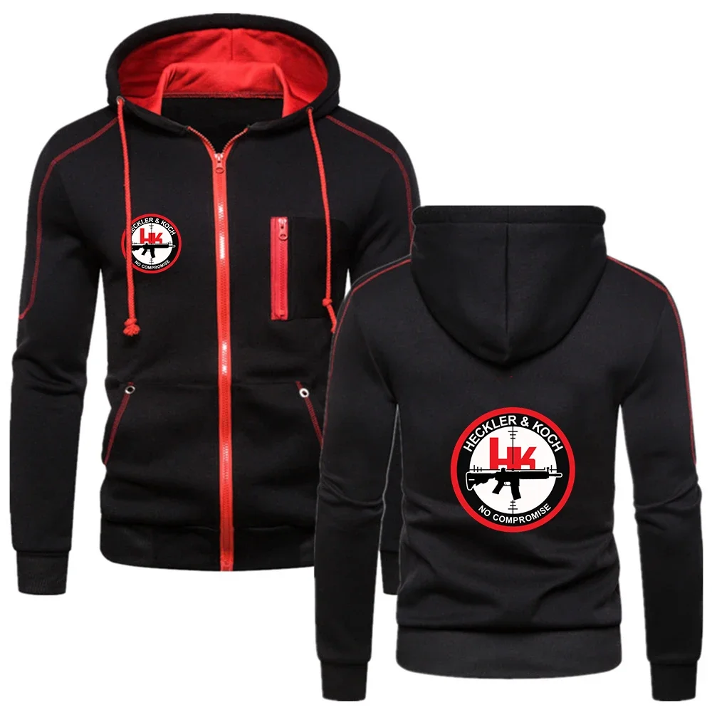 

HK Heckler Koch Firearms No Compromise Logo Print Spring Autumn Men Fashion Long Sleeve Zipper Hoodies Hooded Casual Sports Coat