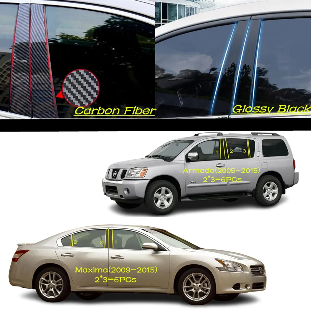 PC Material Pillar Post Cover Door Trim Window Molding Sticker Plate Accessories For Nissan Maxima/Armada 2005 2006 2007-2015