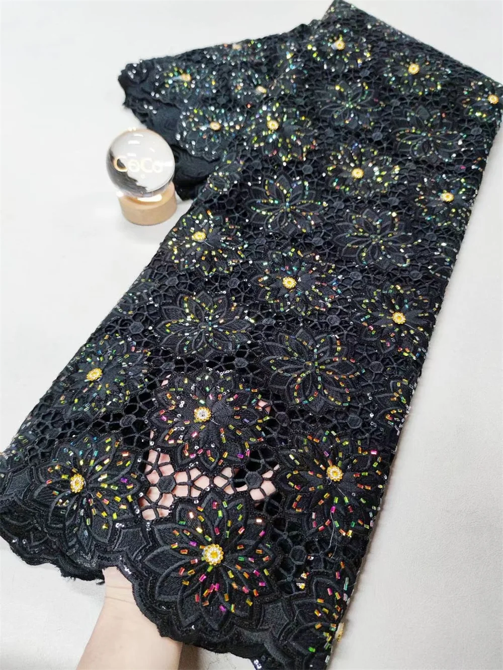 

New Nigerian Lace Fabric 5 Yard High Quality 2025 Organza African Lace Sequence Fabric with Stones Diamond Lace Fabrics Q511 -1