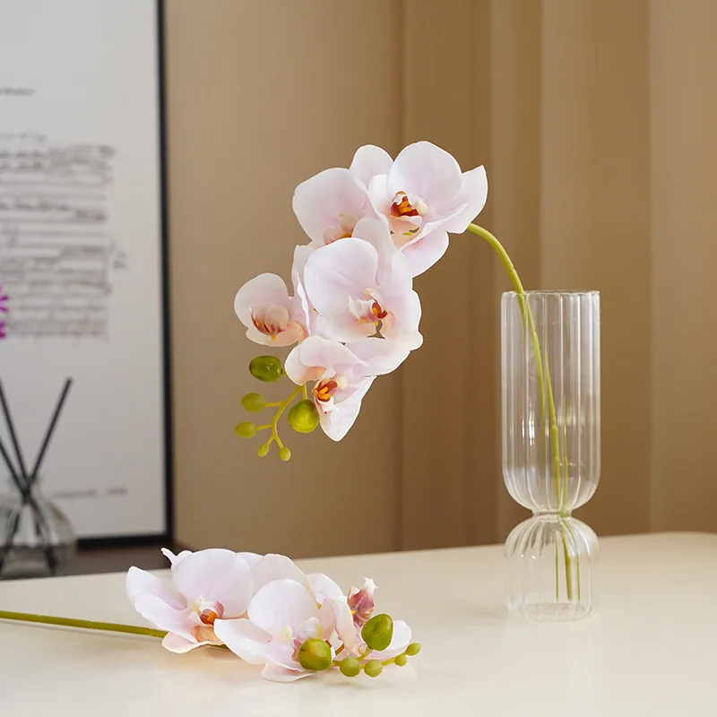 5 Köpfe, einzelner Stiel, realistische Phalaenopsis – 3D-Seiden-Schmetterlingsorchidee für Wohnzimmer, Event-Dekoration, Geschenk | Künstliche Blume – Detail 7