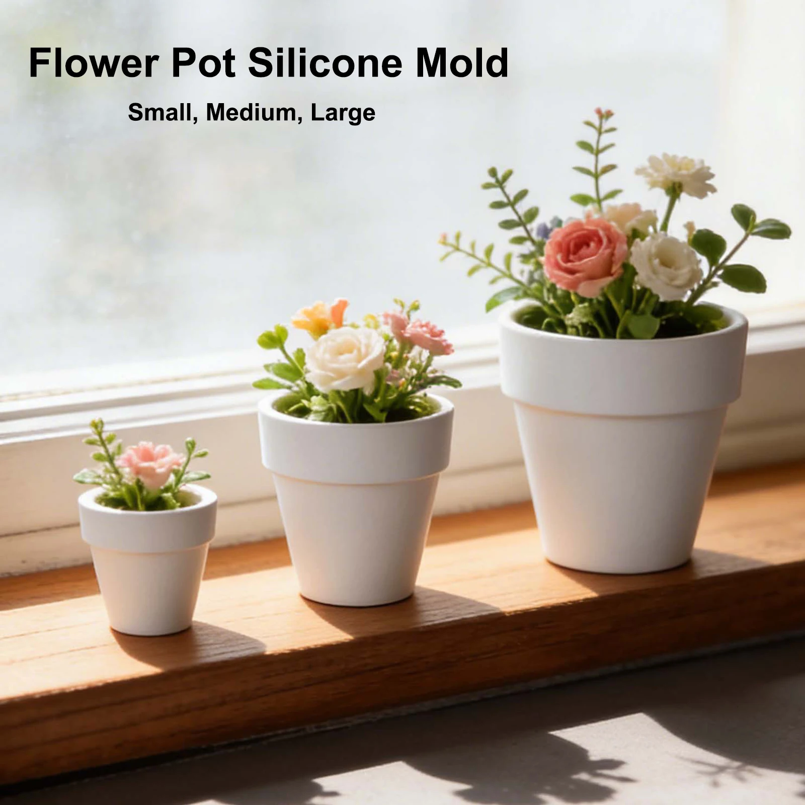 Flower Pot Silicone Molds, 3Pcs Terracotta Pot Resin Mold, Epoxy Resin Mold for Succulent Planter, Makeup Brush Pen Holder view 2