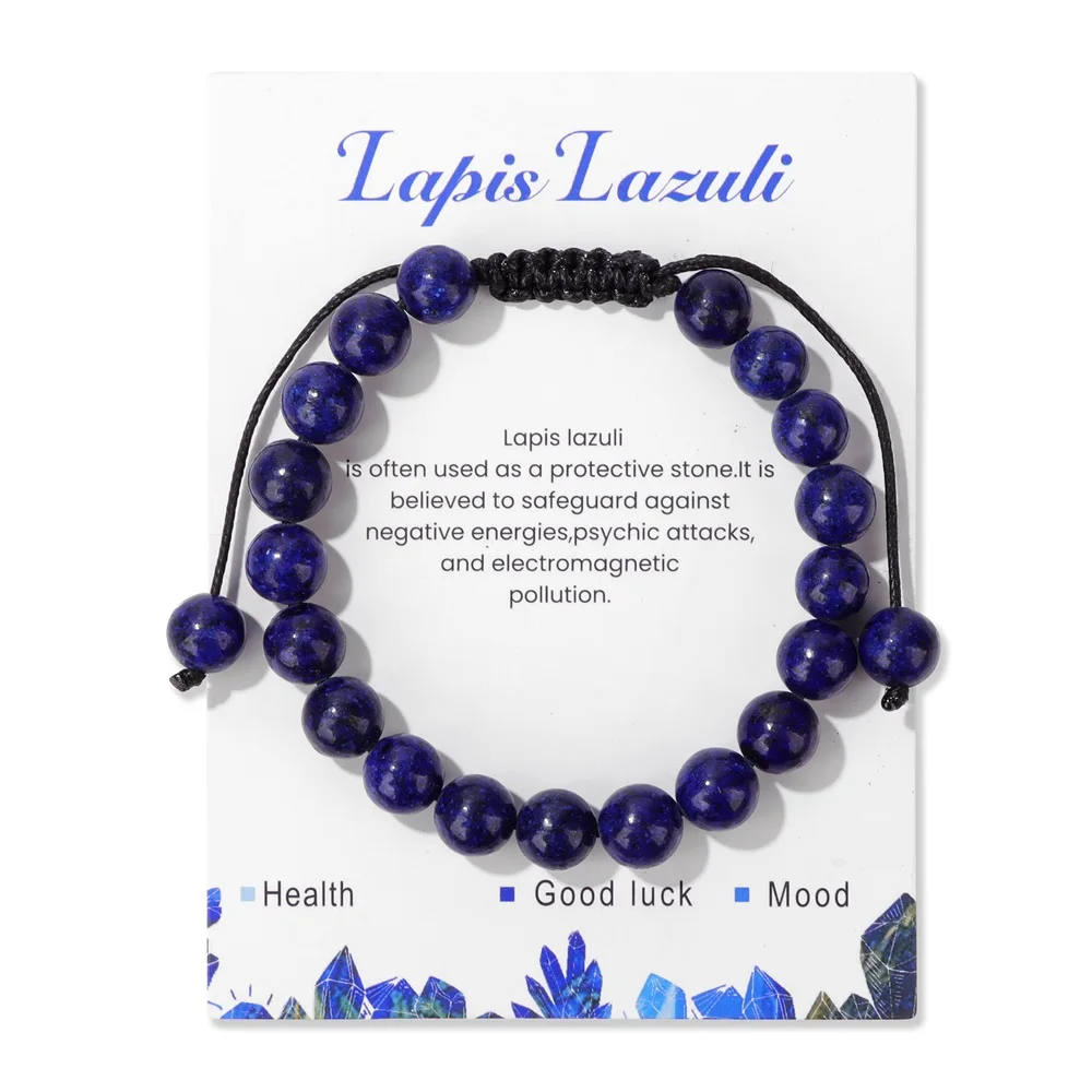 

Adjustable Lapis Lazuli Beaded Bracelet With Card 8mm Natural Stone Amethysts Obsidian Braided Bracelets & Bangles For Women Men