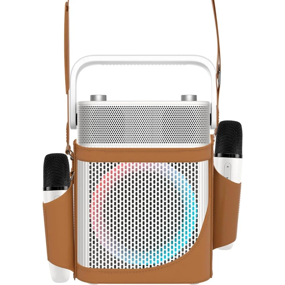 

Портативная Bluetooth-караоке-машина с 2 беспроводными микрофонами UHF, светодиодной подсветкой, водонепроницаемый динамик IPX4 для вечеринки на открытом воздухе