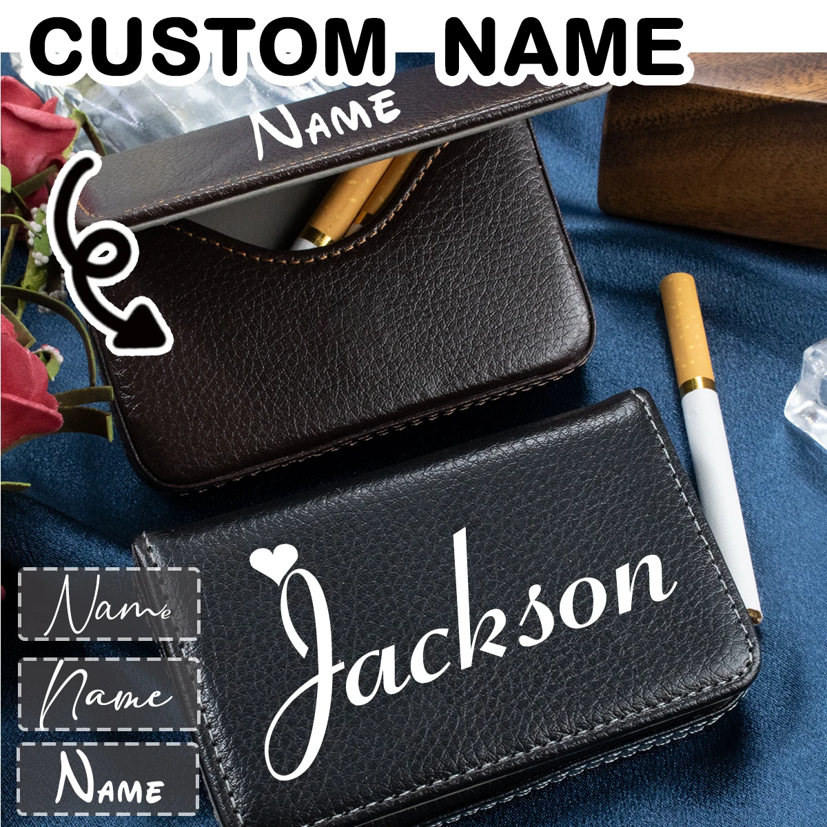 

Персонализированный портсигар с именем, индивидуальный портсигар для женщин, кожаная коробка для хранения сигарет на заказ