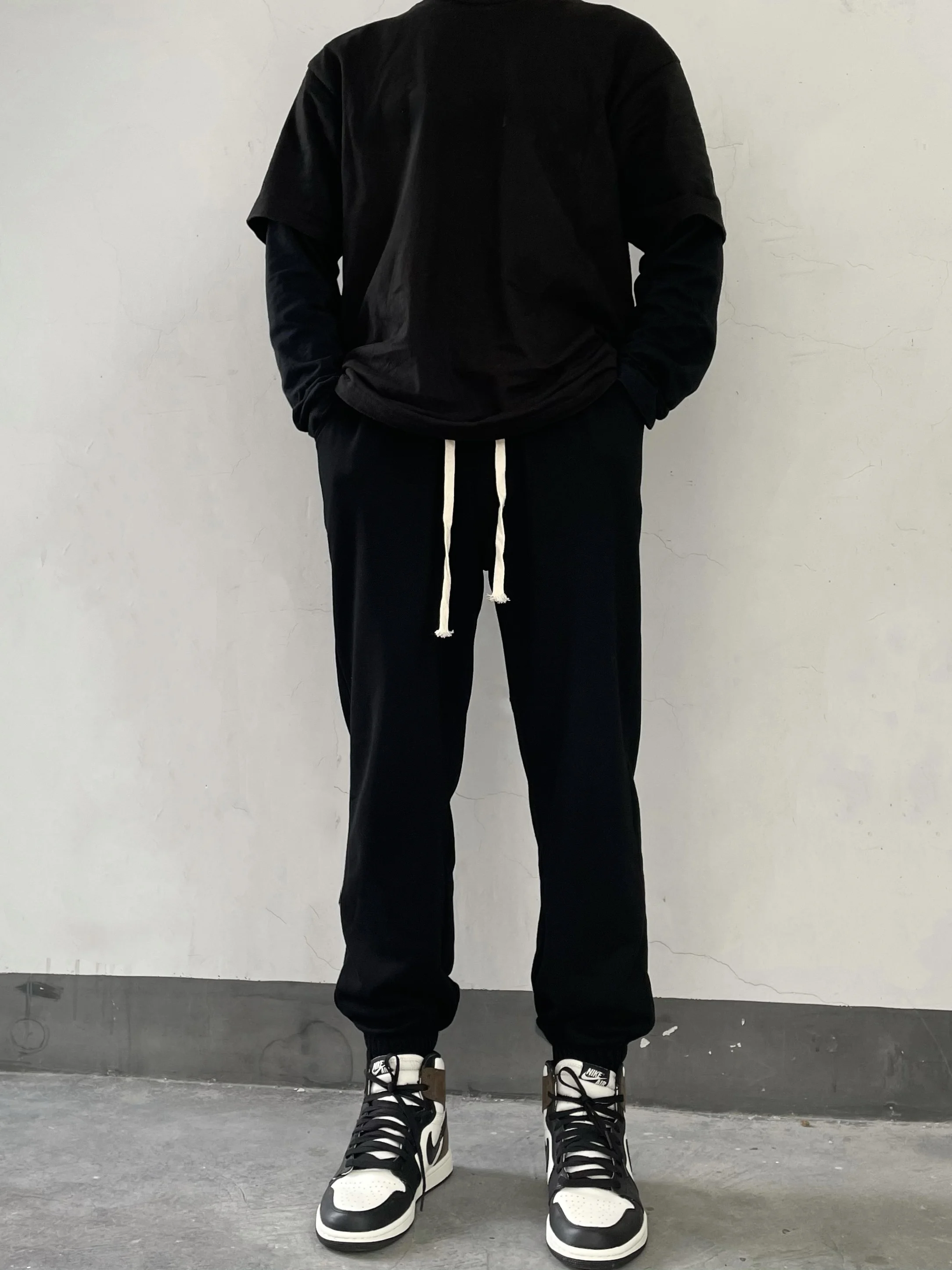 

Trendy High Street Men's Sports Casual Pants Dstring American Sle Loose nut Bla Loop Spring Summer Long Trousers