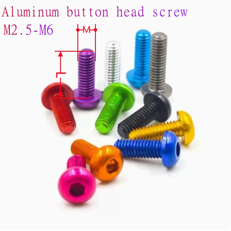 10pcs Set M2.5-M6 X 5/6/8/10/12/16/20/25 Colorful Aluminum Hex Socket Round Button Head Screw for DIY Projects