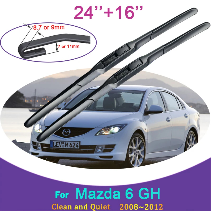 For Mazda 6 GH 2008 2009 2010 2011 2012 Front Windscree Windshield Wipers Rubber Wiper Blades Car Accessories Styling Stickers