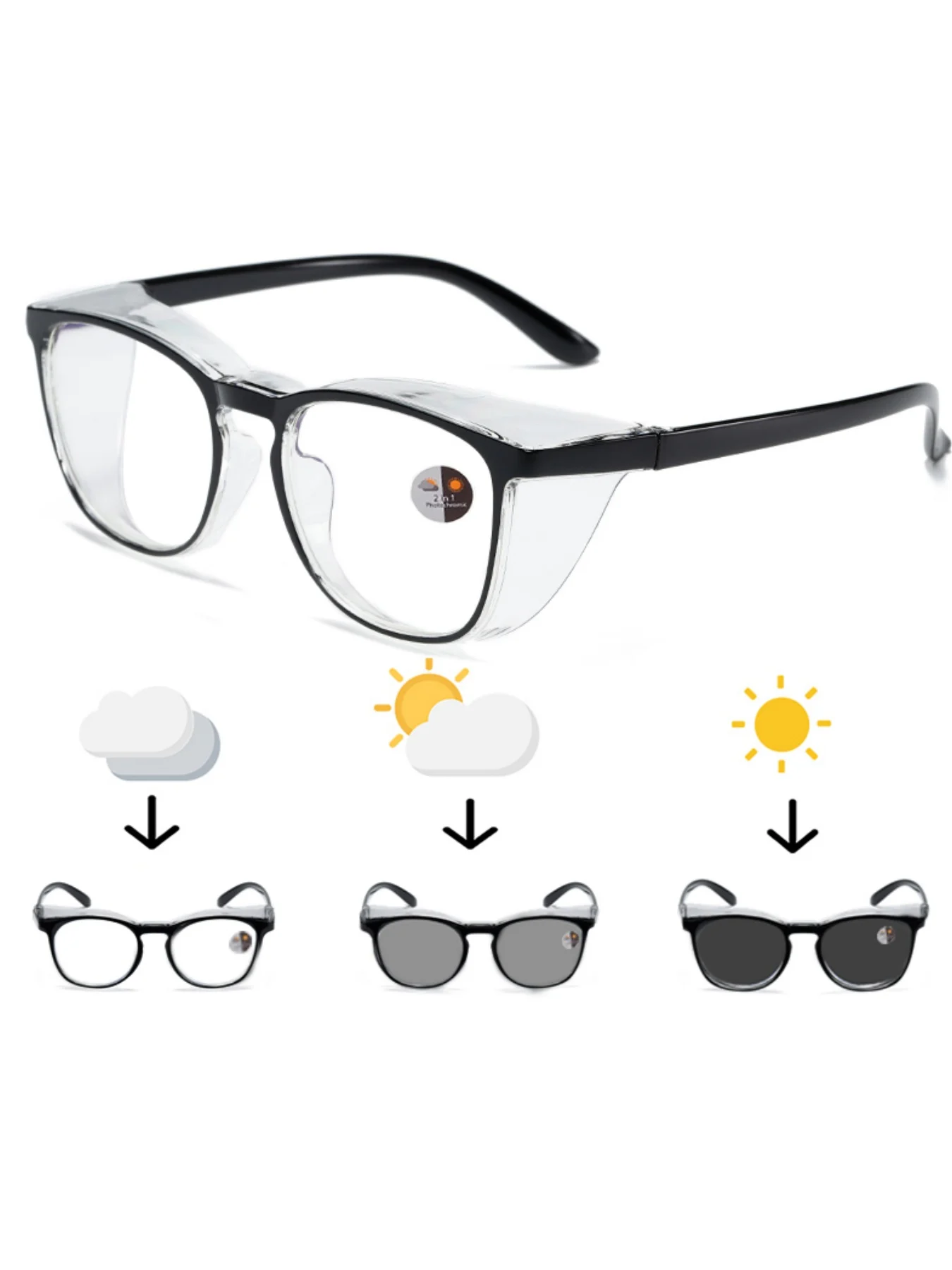 Fashionable transparent small frame multifunctional light-sensitive photochromic sunglasses unisex versatile glasses