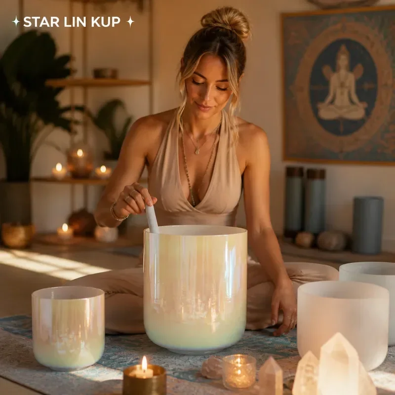 STAR LIN KUP White Crystal Singing Bowl Ceramic Yoga Meditation Sound Healing Chakra Balancing Stress Relief Percussion