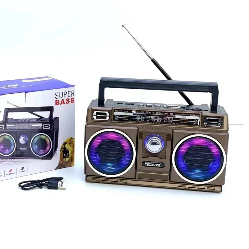 High Quality Stereo Sound Wireless BlueTooth Speaker Multiband Fm/TV/AM/SW Radio Boombox With RGB Disco Light MP3 Music PIaye