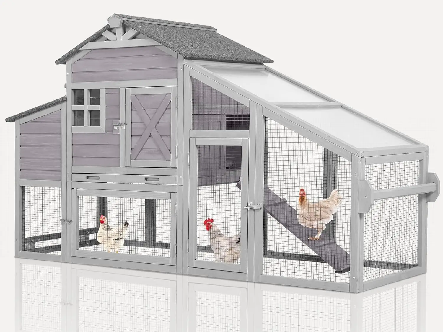 

Chicken Coop with Wheels Wooden Outdoor Chicken House Easy Cleaning with Nesting Box, Deeper Leakproof Pull-Out Tray and