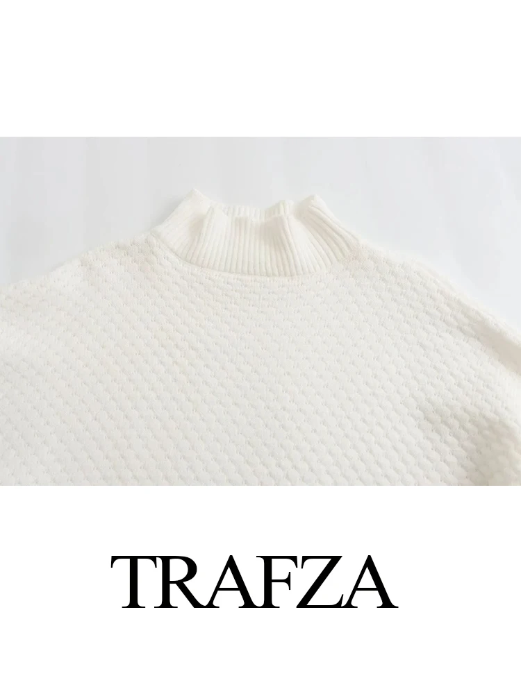 TRAFZA-Pull à Manches sulfet Col Ras du Cou pour Femme, Motif en Chanvre, Chic et Élégant, High Street, Automne