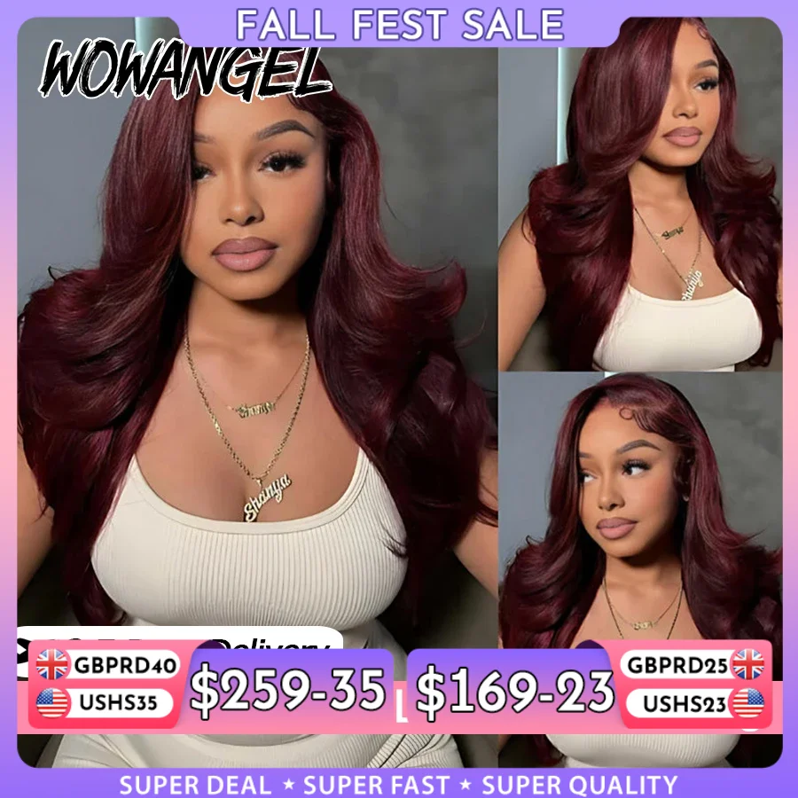 Glueless Wear And Go Human Hair Wig - 와오엔젤 다크 버건디 99J 레드 인모