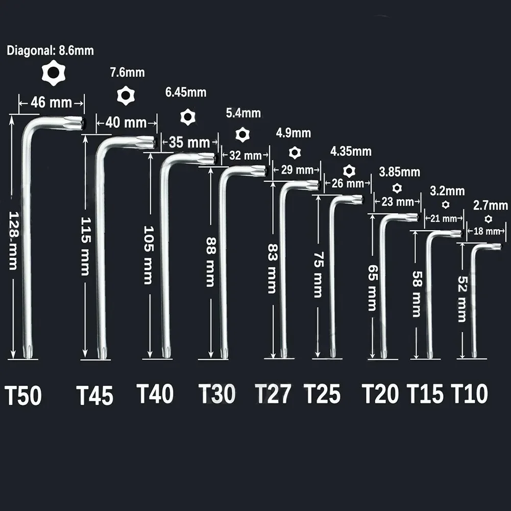 

9pcs Double-End Screwdriver Set L-shape Torx Star Hex Wrench Tamper Proof Hand Tools, T15, T20, T25, T27, T30, T40, T45, T50