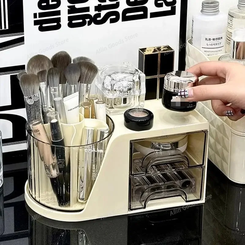 Desktop Rotating Makeup Brush Storage Cartridge Cosmetics Storage Box Shelf Countertop Dresser Lipstick Eyeshadow Pen Holder